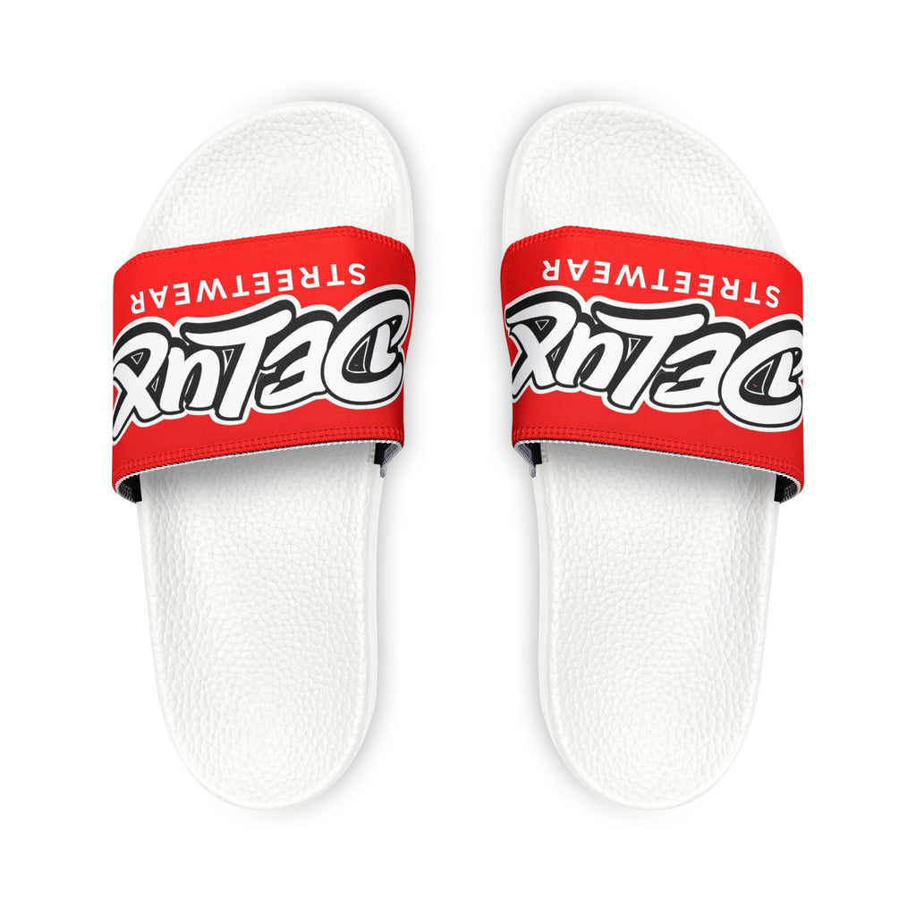 Men's Removable-Strap Slide Sandals — Bold Red 'Delux Streetwear' Logo