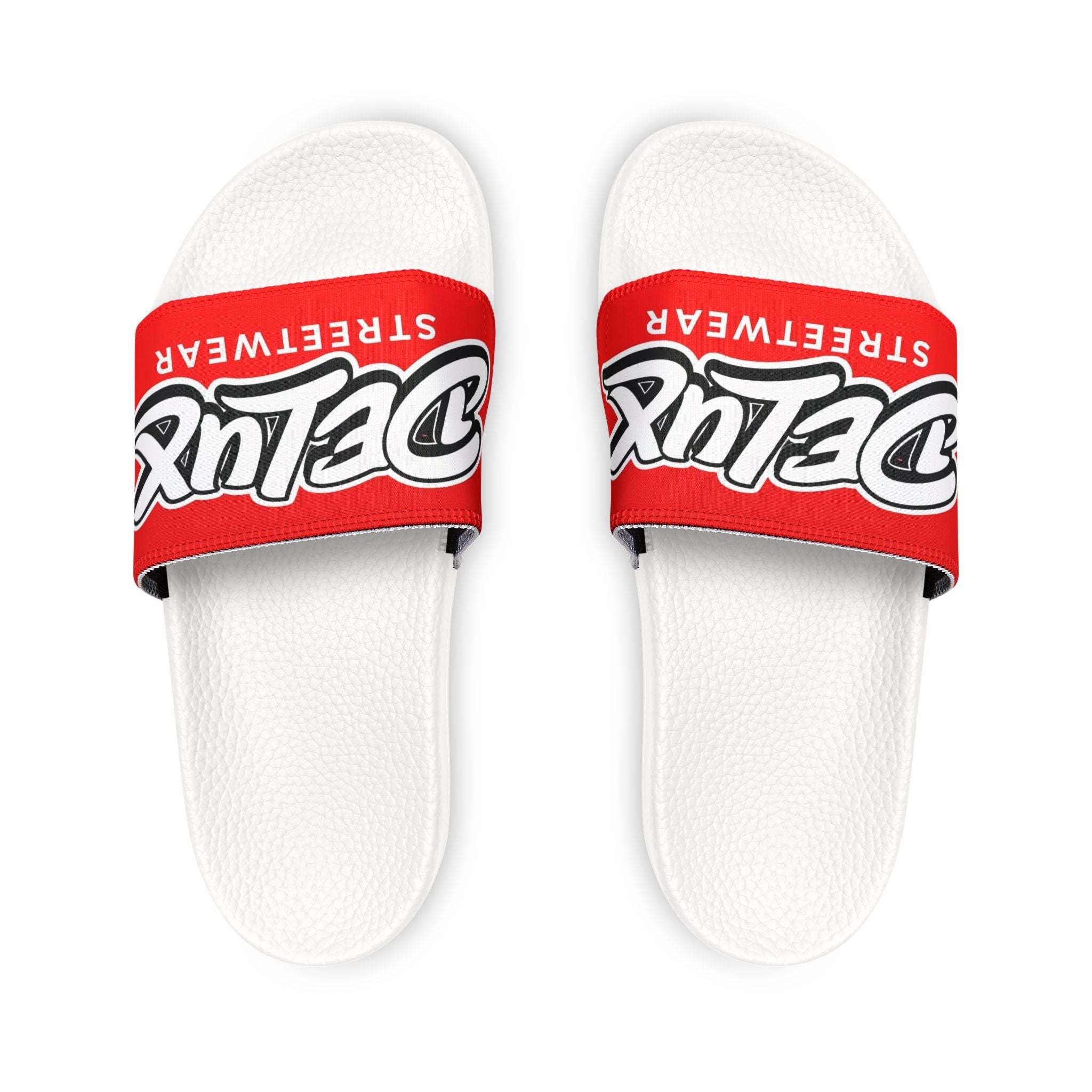 Men's Removable-Strap Slide Sandals — Bold Red 'Delux Streetwear' Logo