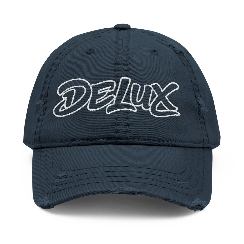 Distressed Embroidered 'DELUX' Dad Hat — Vintage Washed Baseball Cap