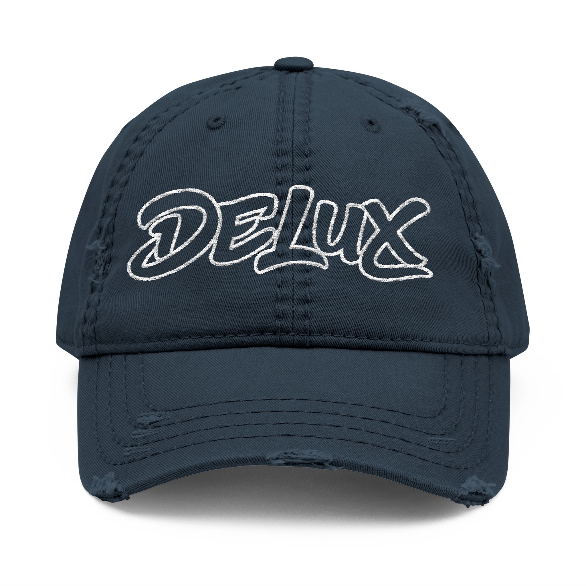 Distressed Embroidered 'DELUX' Dad Hat — Vintage Washed Baseball Cap