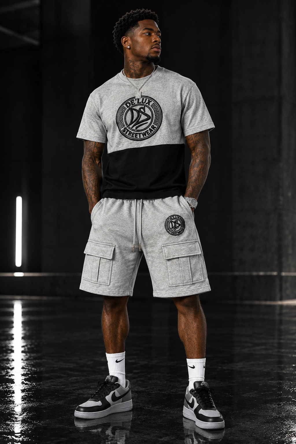 De’Lux Streetwear Cargo Shorts – Grey