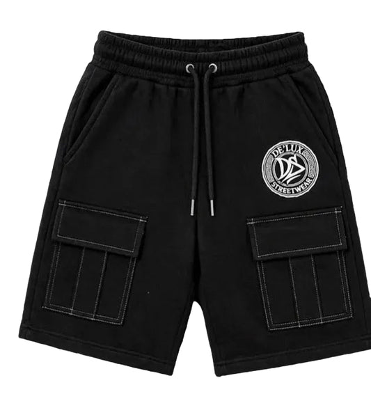 De’LuX Streetwear Black/White Logo Cargo Shorts