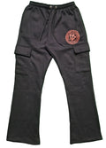 Black De’LuX StreetWear cargo joggers with logo patch and drawstring waist