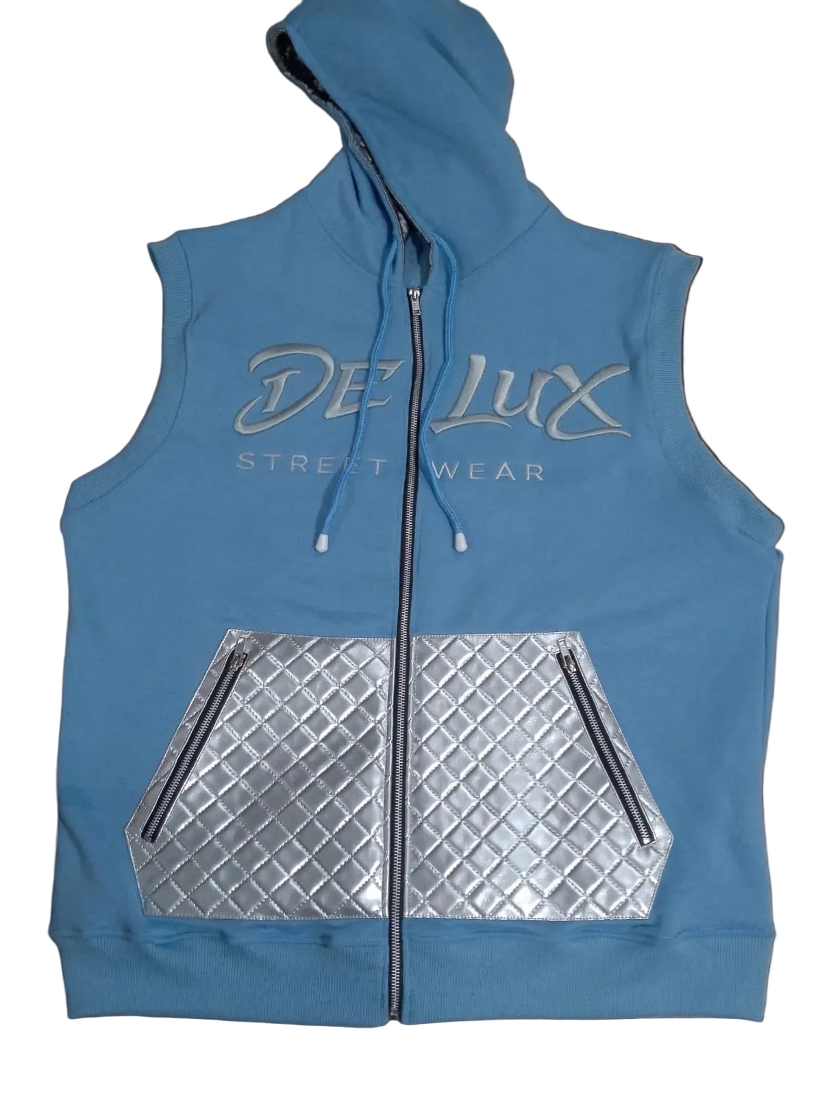 (PRE-ORDER)Delux Streetwear Quilted Pocket Sleeveless Zip Hoodie