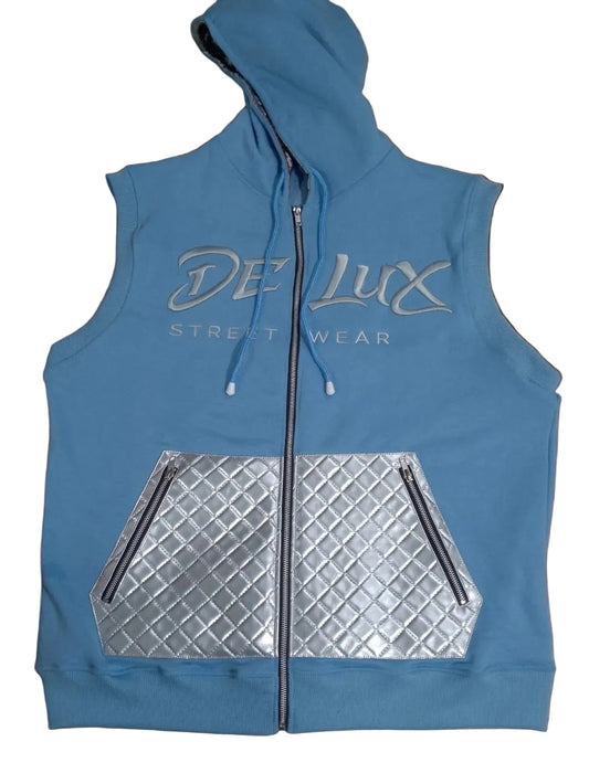 (PRE-ORDER)Delux Streetwear Quilted Pocket Sleeveless Zip Hoodie