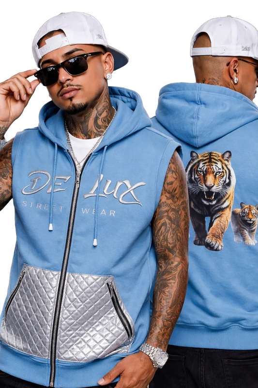 Delux Streetwear Quilted Pocket Sleeveless Zip Hoodie