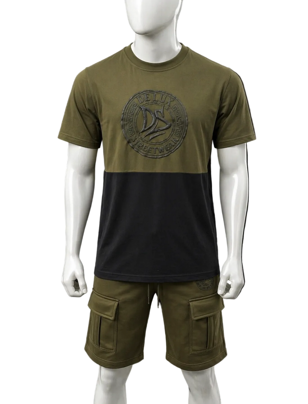 De’LuX Streetwear Army Green/Black Cargo Shorts