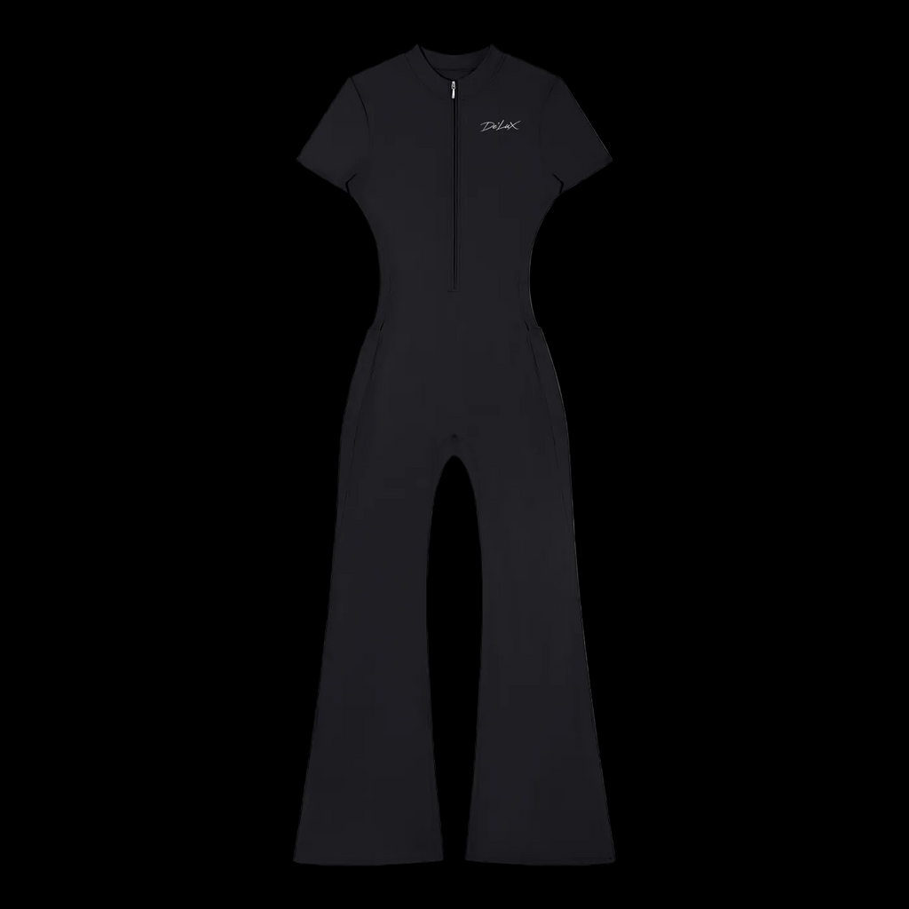 DeLuX Women’s Tight Flared Leg Quarter-Zip Jumpsuit