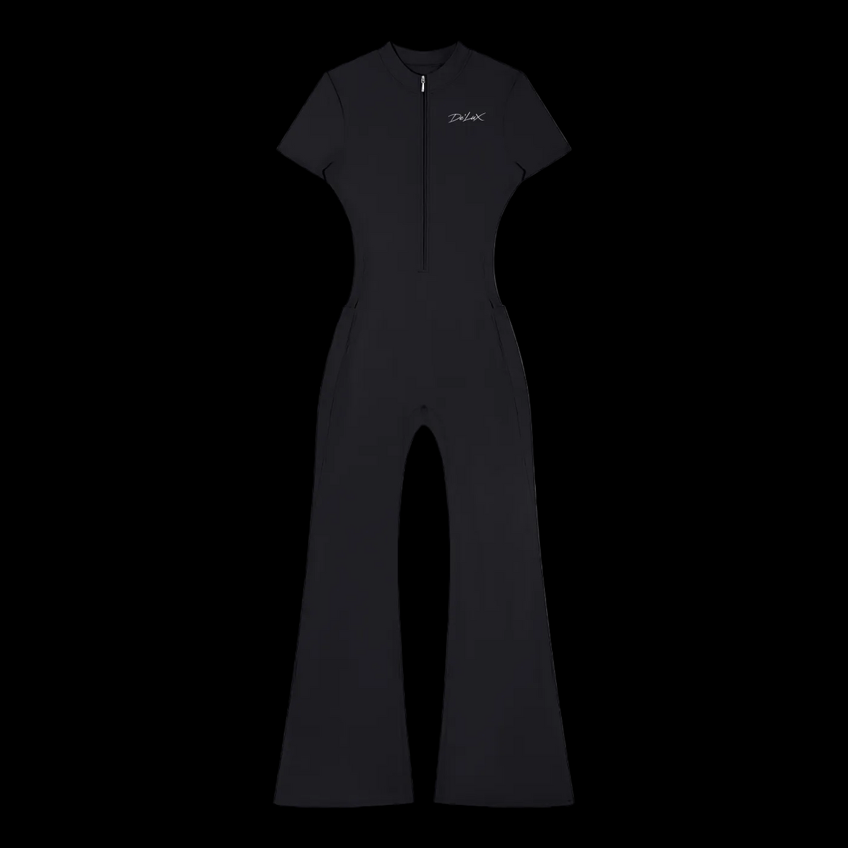 DeLuX Women’s Tight Flared Leg Quarter-Zip Jumpsuit