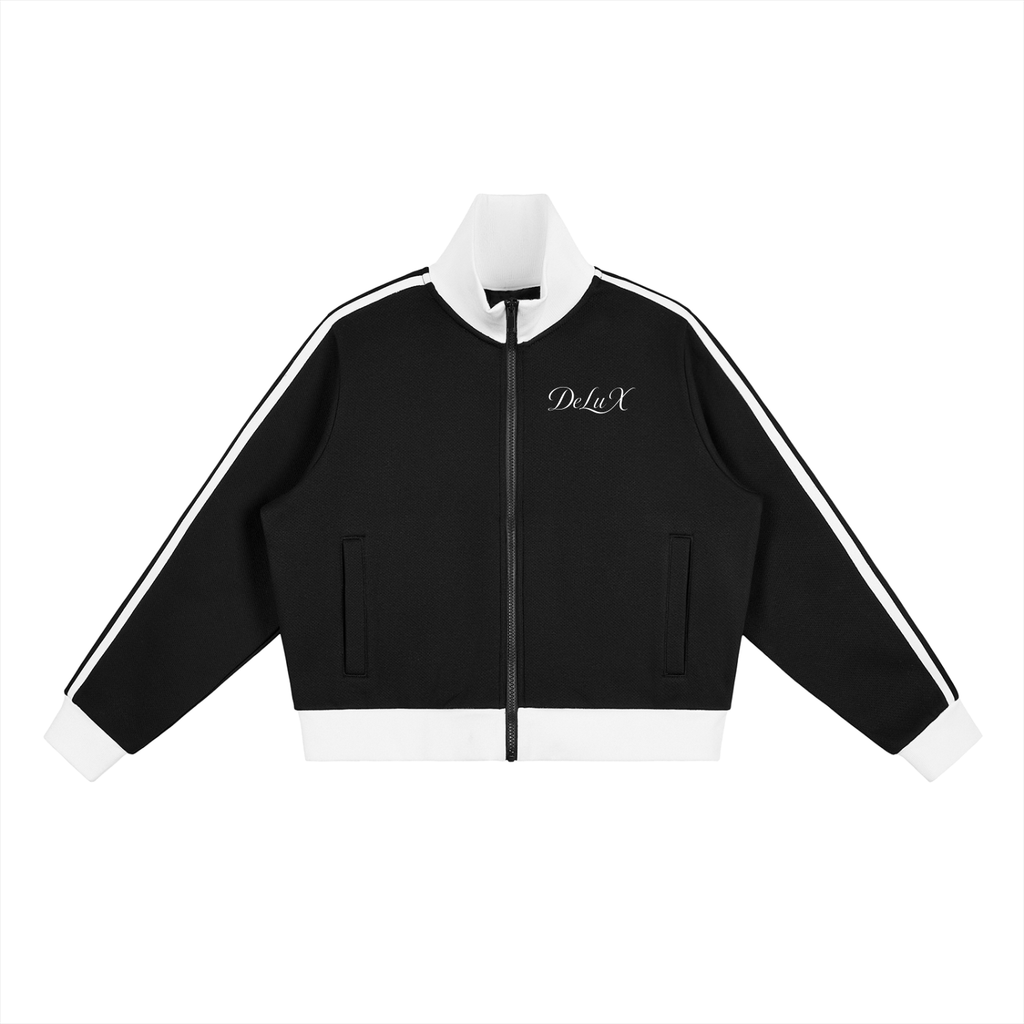 Women Contrast Side Stripe Fleece Cropped Track Jacket