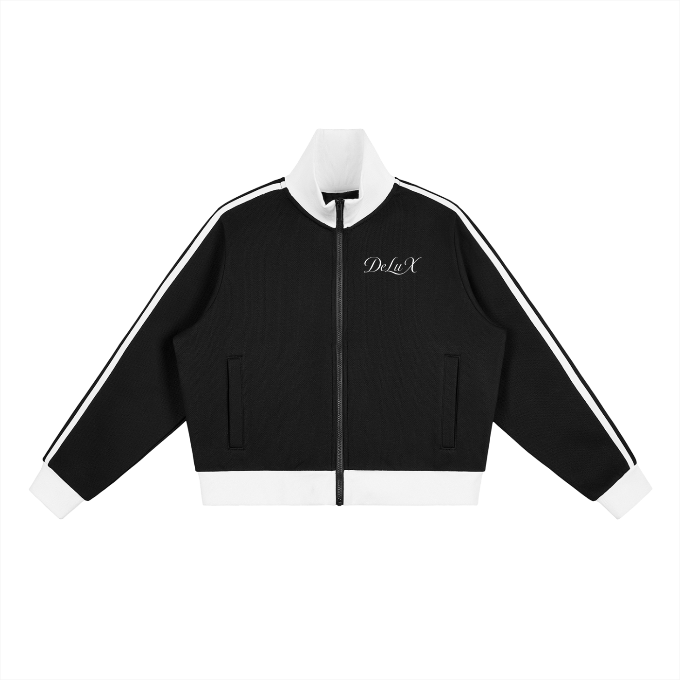 Women Contrast Side Stripe Fleece Cropped Track Jacket