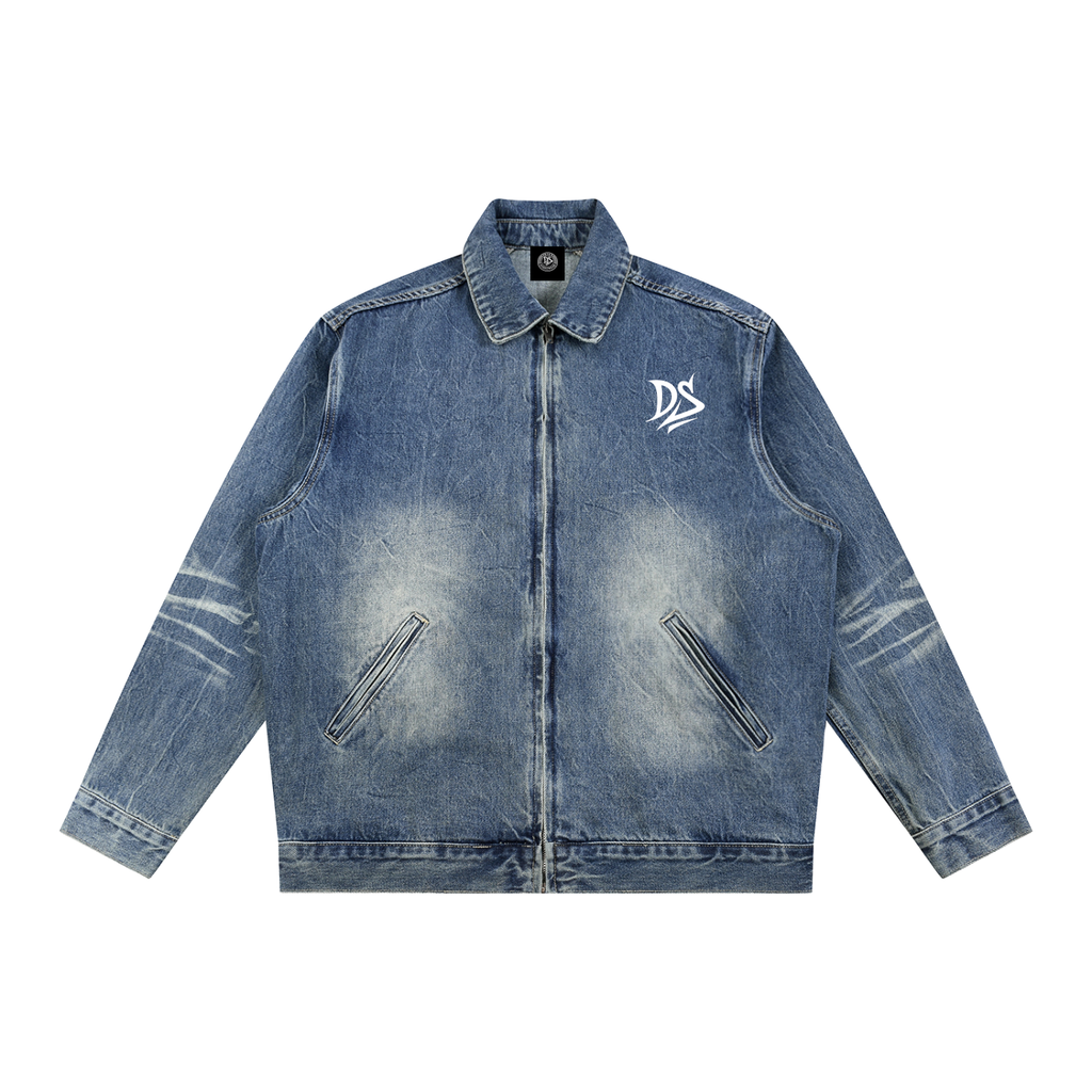 Vintage Wash Zip Up Denim Jacket