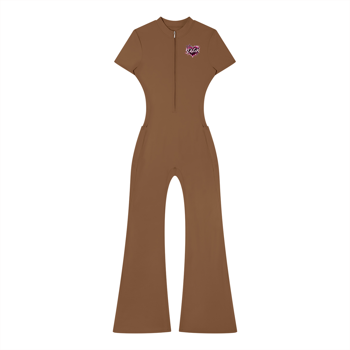 DeLuX Women’s Tight Flared Leg Quarter-Zip Jumpsuit