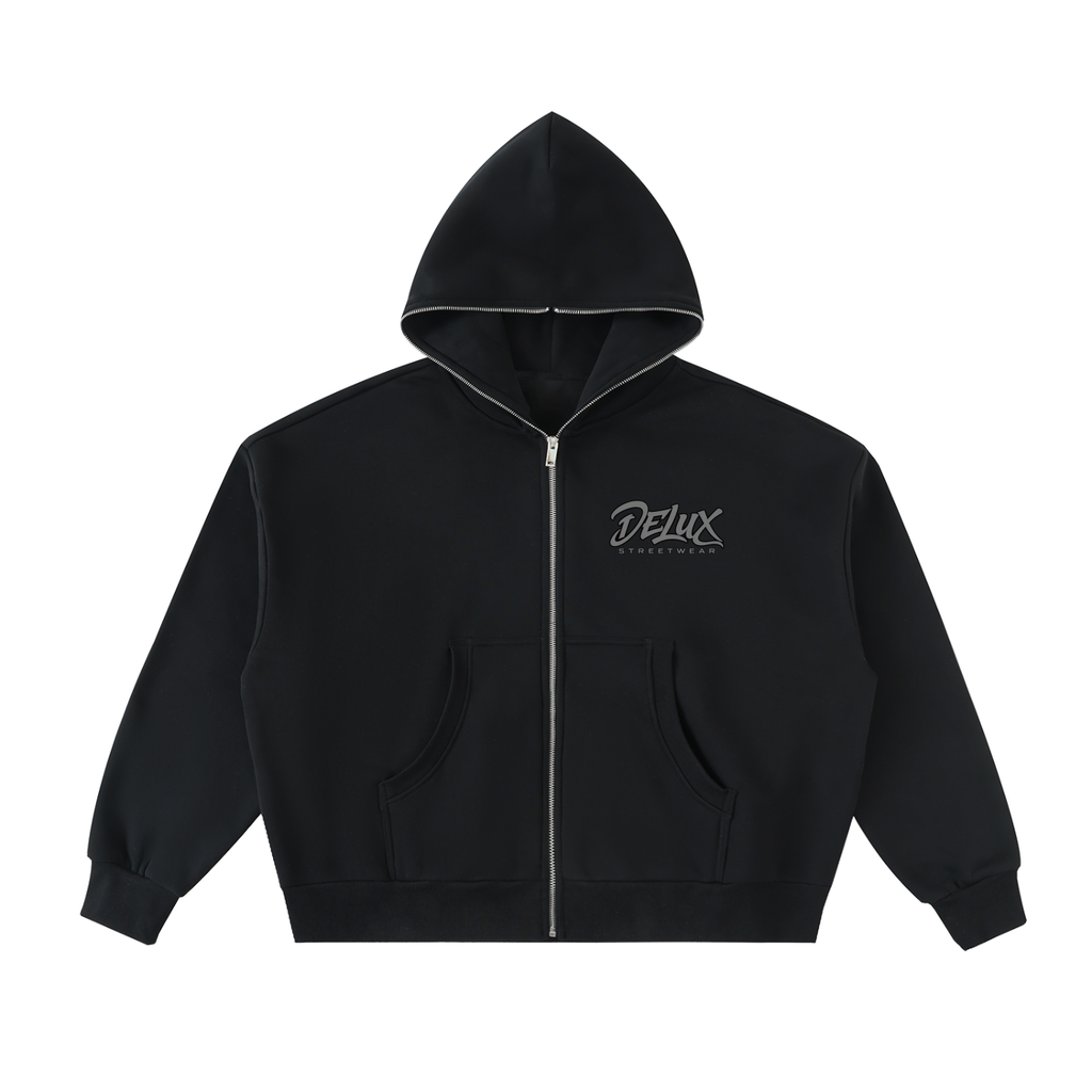 DeLuX Fleeced Full-Zip Boxy Hoodie