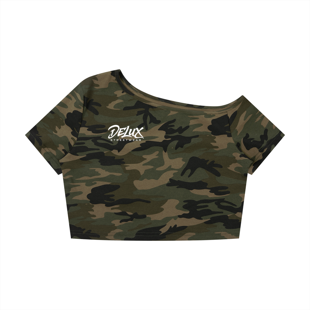 DeLuX  Women's Camo Off-Shoulder Crop T-Shirt