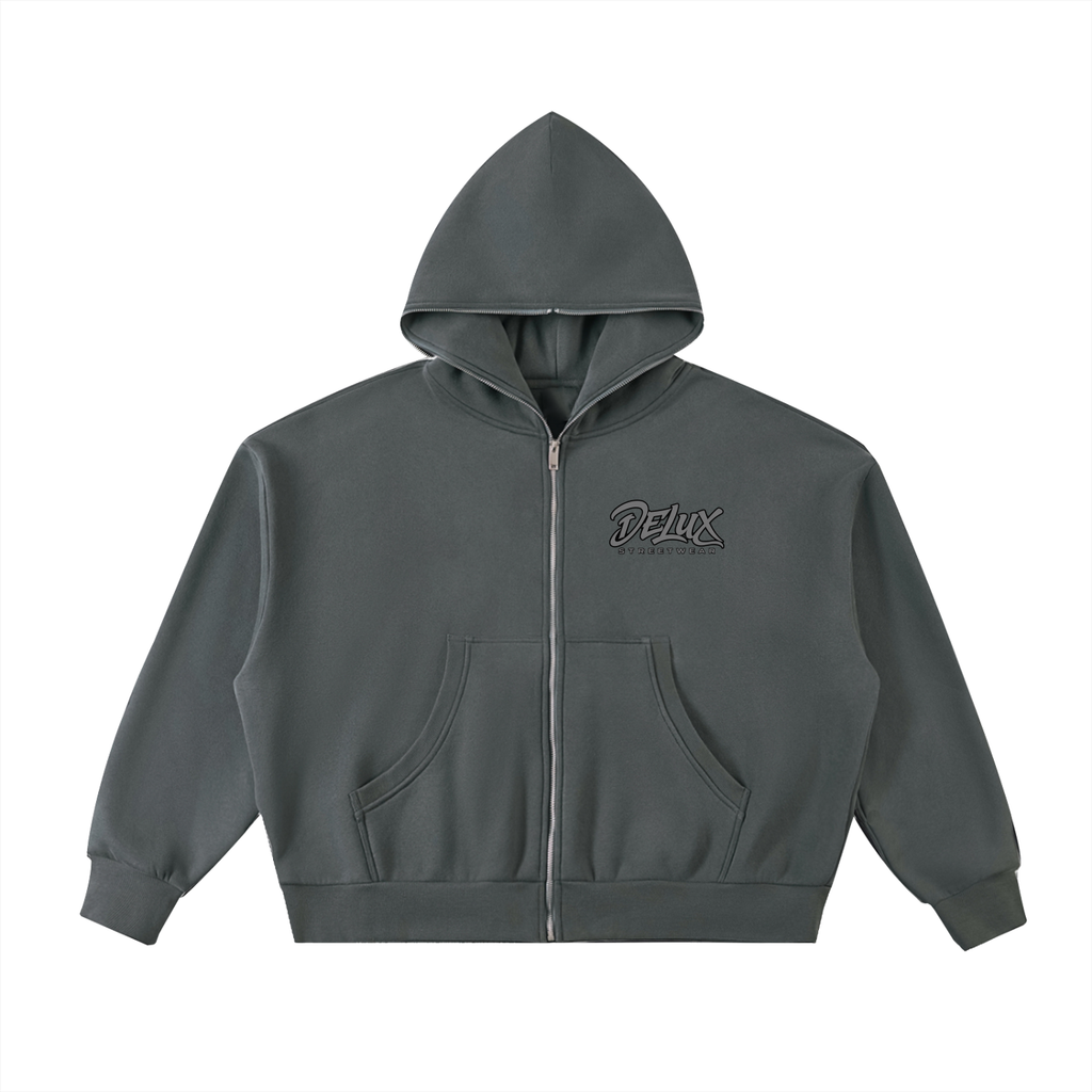 DeLuX Fleeced Full-Zip Boxy Hoodie