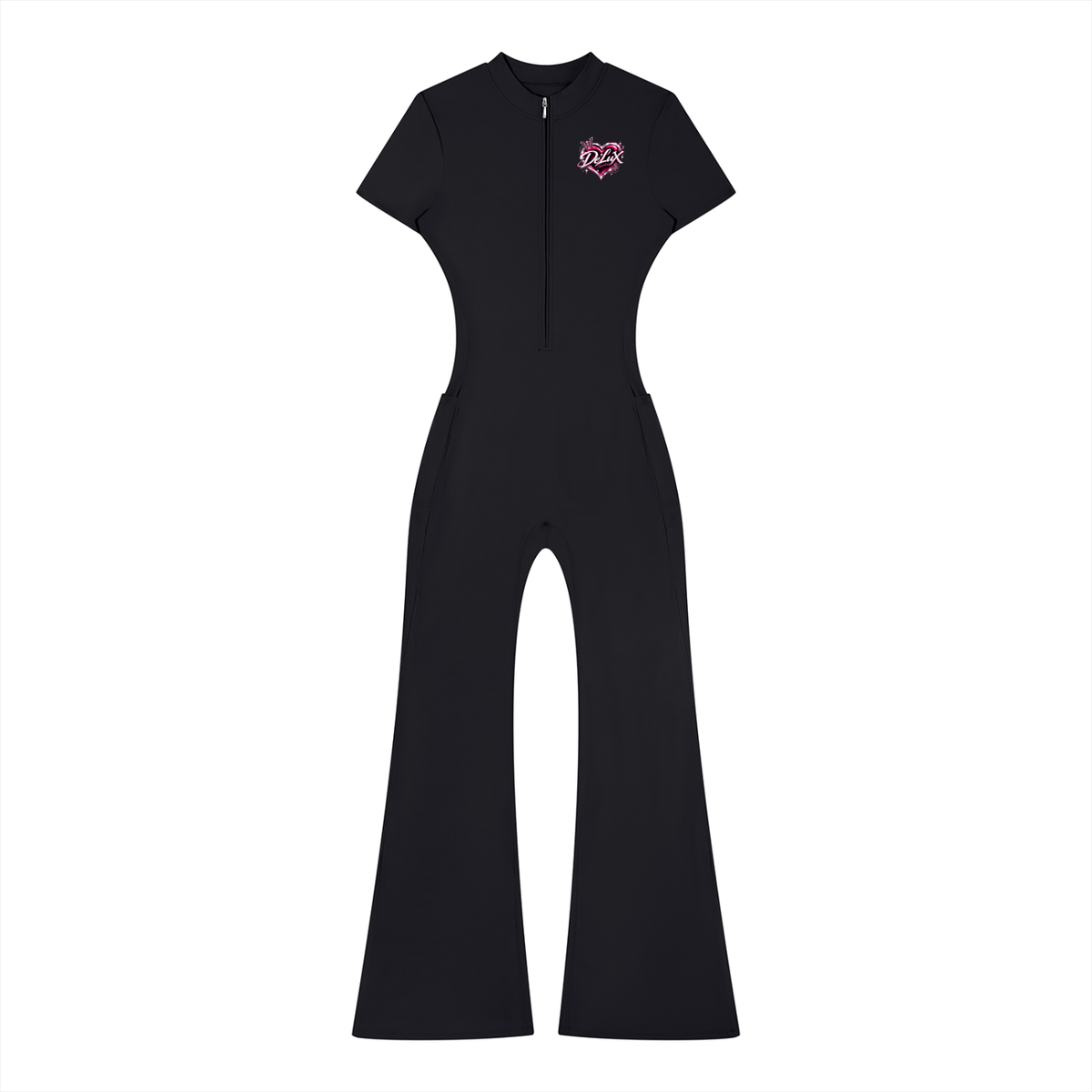 DeLuX Women’s Tight Flared Leg Quarter-Zip Jumpsuit