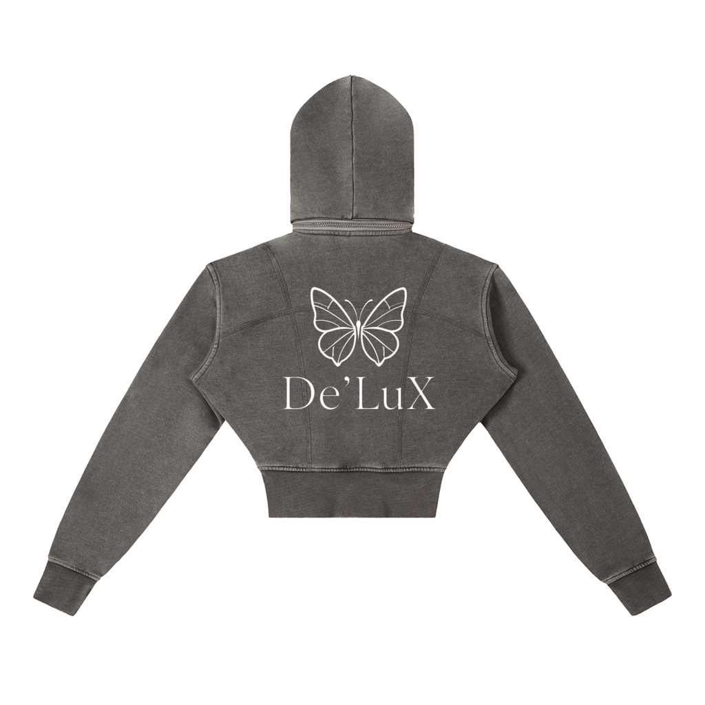 Vintage Washed Cropped Fleece Hoodie