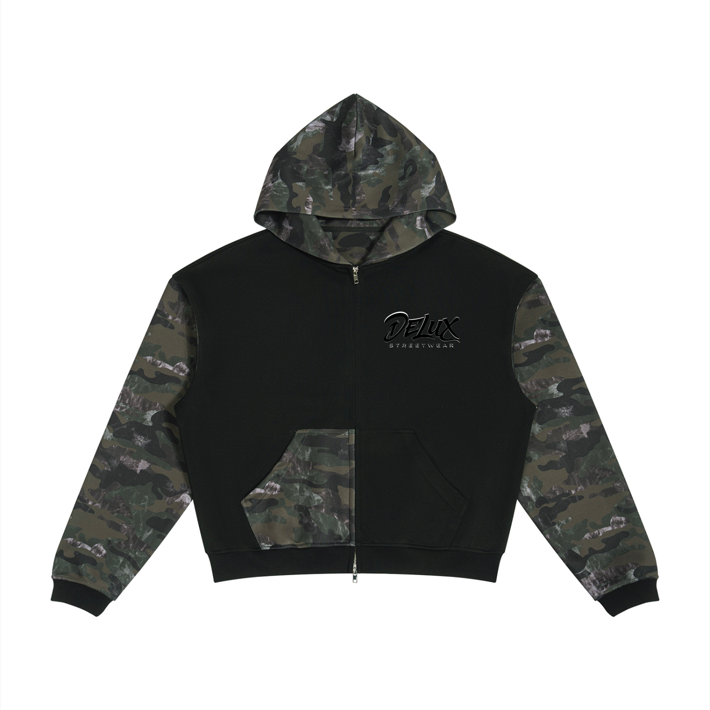 DeLuX Colorblock Camo Full Zip Boxy Hoodie