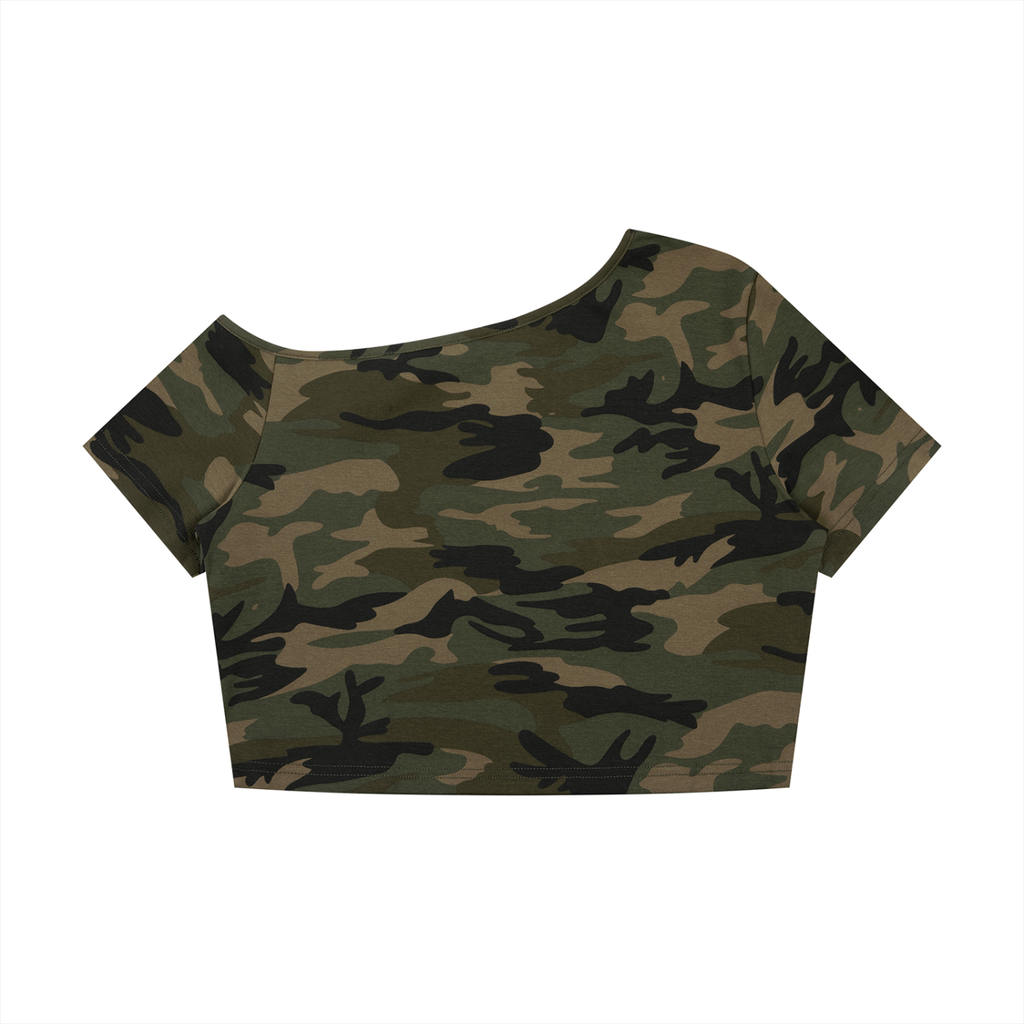 DeLuX  Women's Camo Off-Shoulder Crop T-Shirt