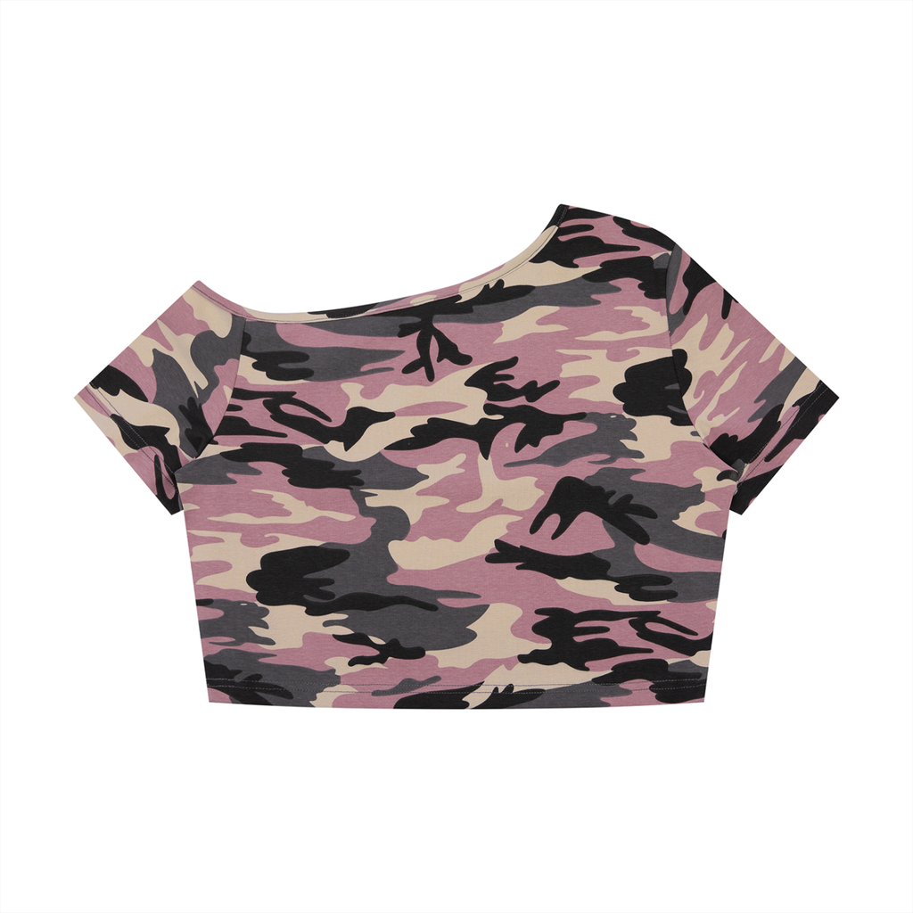 DeLuX  Women's Camo Off-Shoulder Crop T-Shirt