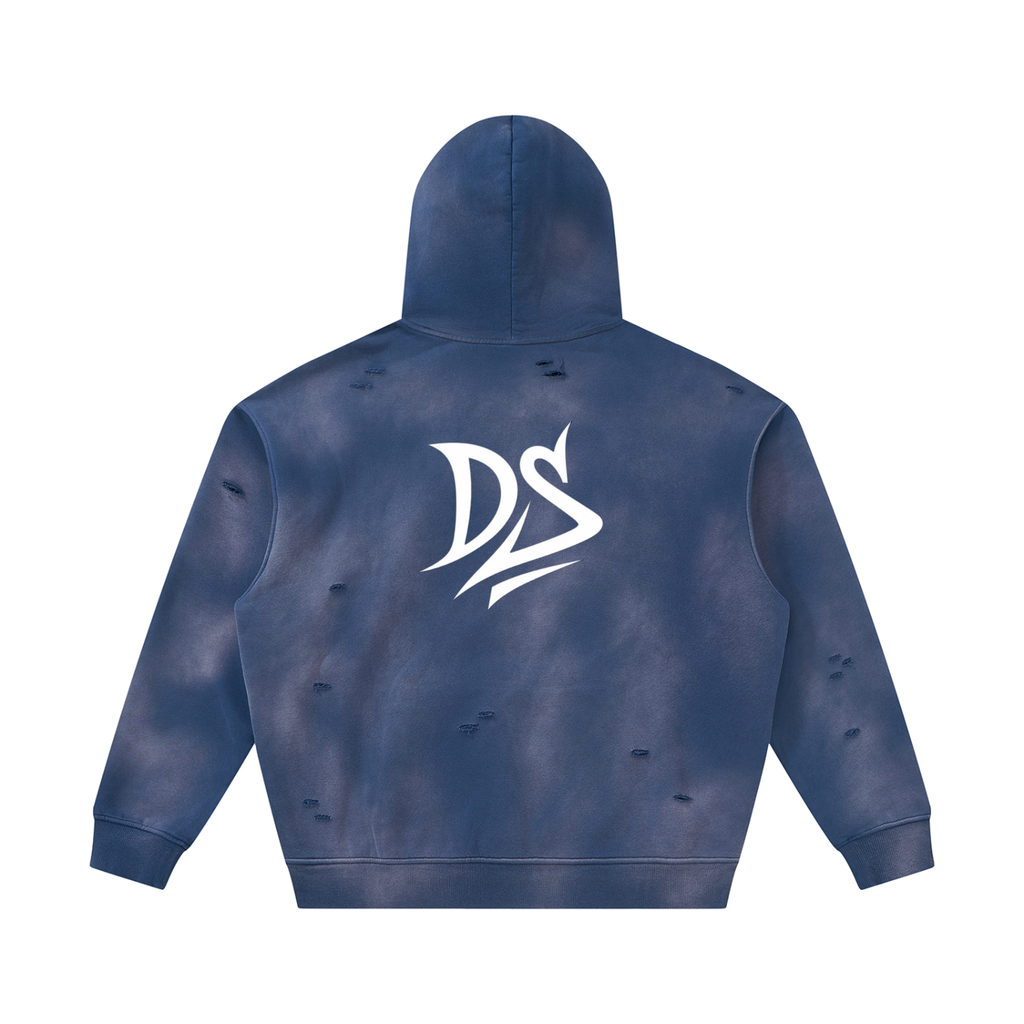Unisex Sunfade Frayed Fleece Hoodie