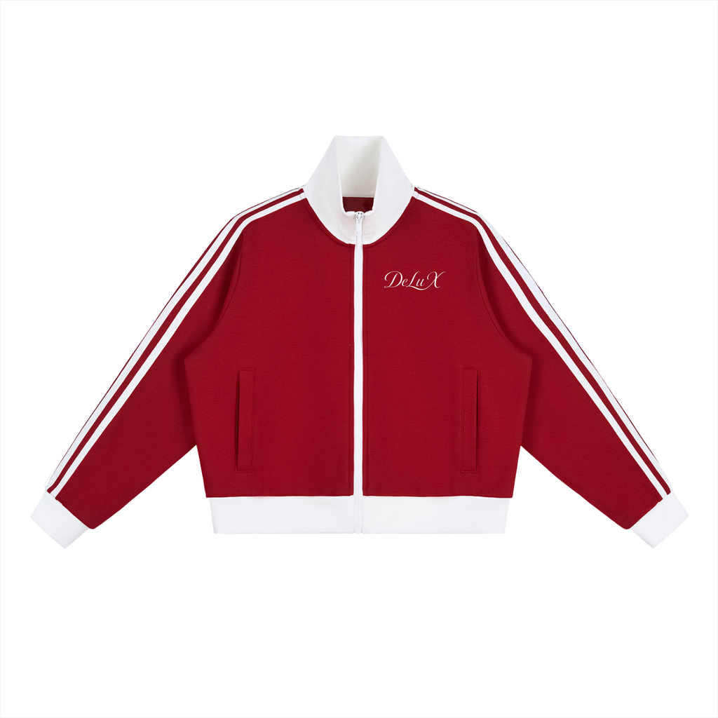 Women Contrast Side Stripe Fleece Cropped Track Jacket