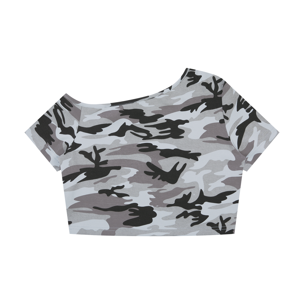 DeLuX  Women's Camo Off-Shoulder Crop T-Shirt