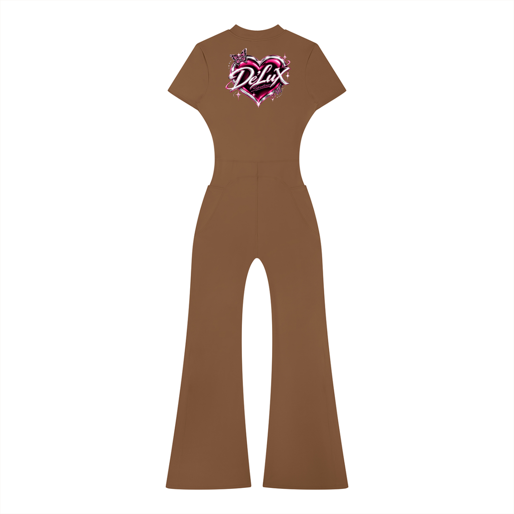 DeLuX Women’s Tight Flared Leg Quarter-Zip Jumpsuit